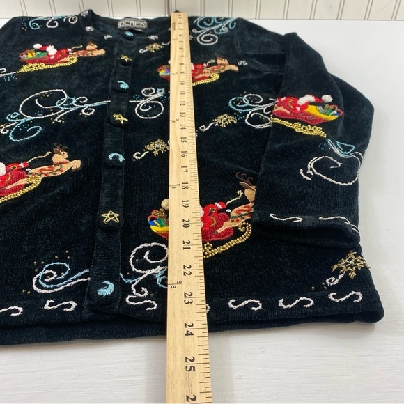 Berek Black Vintage Appliquéd Beaded Christmas Holiday Sweater Cardigan SZ S - Picture 8 of 12